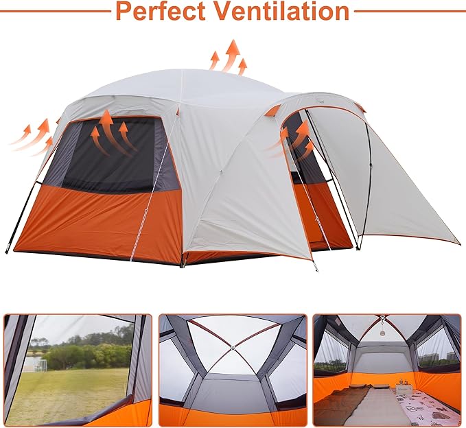 Vidalido 3-4 Person Tent with 1 Mesh Door and 2 Large Mesh Window, Double Layer Waterproof Portable Family Cabin Tent, 4 Person Tents for Outdoor Camping Hiking