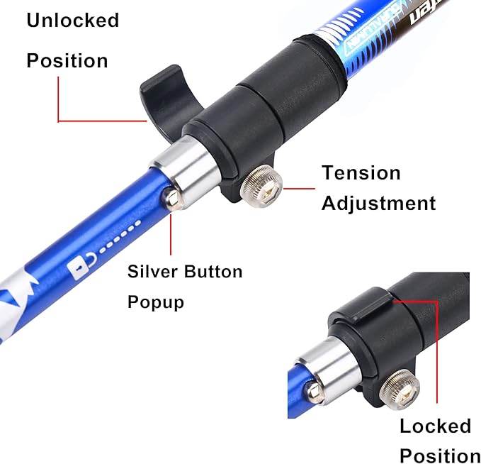 Aluminum Collapsible Ultralight Travel Trekking Hiking Pole for Men and Women (Fits 5'3" - 6'2")