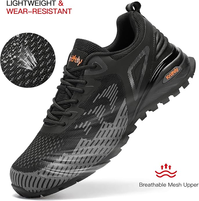 Kricely Men's Trail Running Shoes Non Slip Hiking Shoes Tennis Shoes Fashion Sneakers Workout Footwear