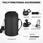 Insulated Water Bottle 64 oz, Triple Wall Vacuum Stainless Steel (Cold for 48 Hrs), Leak Proof & Non-BPA, Half Gallon Water Flask Jug with Paracord Handle & Straw Spout Lids, Hydrangea