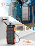 Solar Charger, Power Bank, 42800mAh Portable Charger Power Bank External Battery Pack 5V3.1A Qc 3.0 Fast Charger Built-in Super Bright Flashlight (Orange)