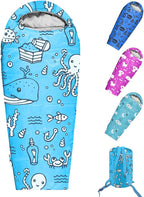 KidzAdventure Mummy Style 32 – 59F Kids Sleeping Bag with Pillow Sleeve, 4 Season, Lightweight and Backpacking Style, Ideal for Camping, Sleepover, Boys, Girls, Youth and Toddlers