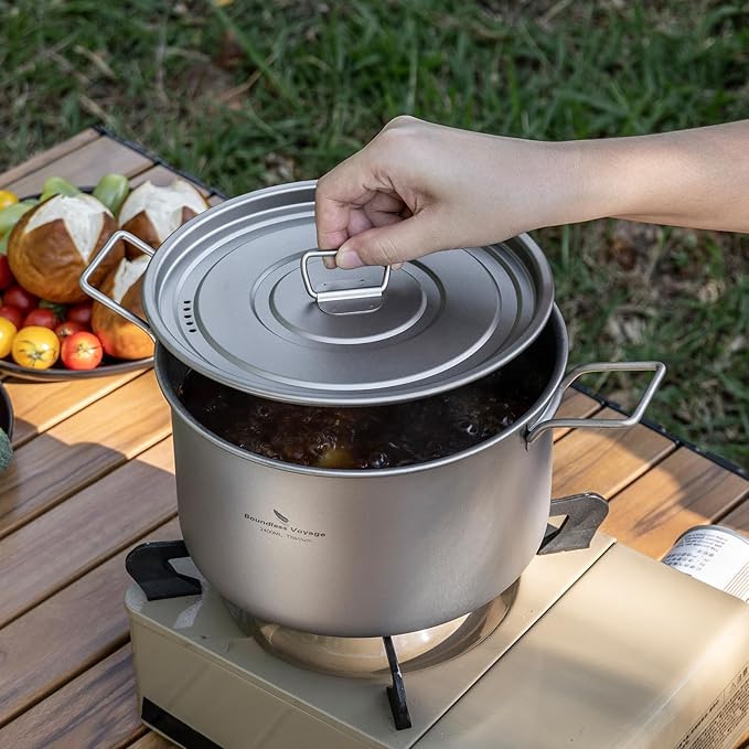 Boundless Voyage Titanium Pot Portable Camping Cookware Lightweight Cooking Pot Set for Outdoor Cooking Traveling Backpacking Hiking Trekking Picnic