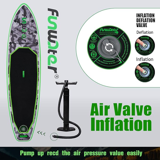 FunWater Inflatable Stand Up Paddle Board with Premium SUP Paddleboard Accessories, Anti-Slip EVA Deck, 11'/10'6'' Paddle Boards for Adults & Youth of All Skill Levels