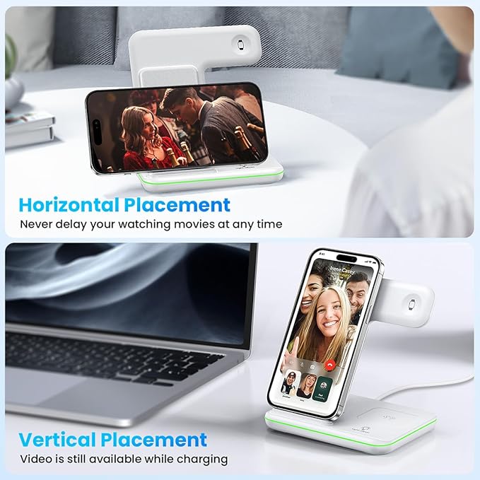 WAITIEE Wireless Charger for iPhone 16 15 14 13 12 11 X 8, 3 in 1 Charging Station for Apple Watch 10/9/8/7/6/5/4/3/2/SE/Ultra/Ultra 2 & for AirPods 4/3/2/Pro/Pro 2(White)