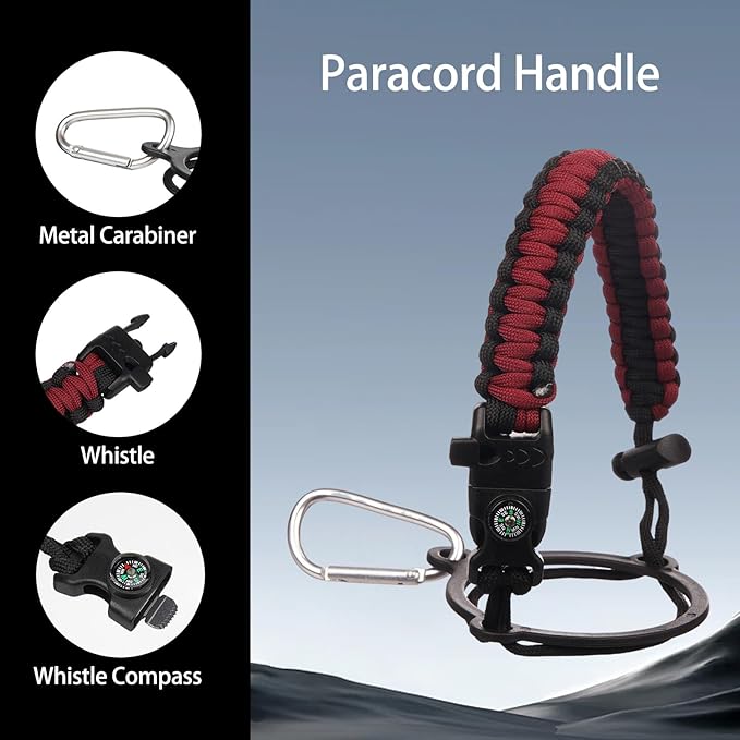 Insulated Water Bottle 64oz,Triple Wall Vacuum Stainless Steel(Dishwasher Safe),Leak Proof & Non-BPA,Flask Jug with Paracord Handle & Straw Spout Lids Sports Red