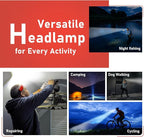 Rechargeable LED Headlamp (Red), 400 Lumens, 230° Wide Beam, USB-C, IPX4, 5 Modes — Lightweight, Adjustable Headband; Hard Hat Clips for Camping, Hiking, Running & Repairs