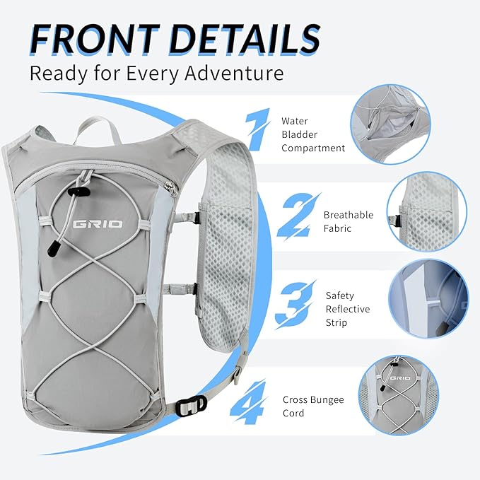 Running Vest for Women Men, Adjustable Chest Straps Running Hydration Vest with 1.5L Water Bladder, Lightweight Breathable Reflective Hydration Pack for Marathon, Trail, Hiking, Cycling