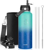 BUZIO Insulated Water Bottle with Straw, 40 oz Stainless Steel Sports Wide Mouth Water Bottle, BPA-Free Flex Cap and Straw Lid, Wide Mouth BPA-Free Sweat-Proof Sports Water Flask, Keep Hot Cold