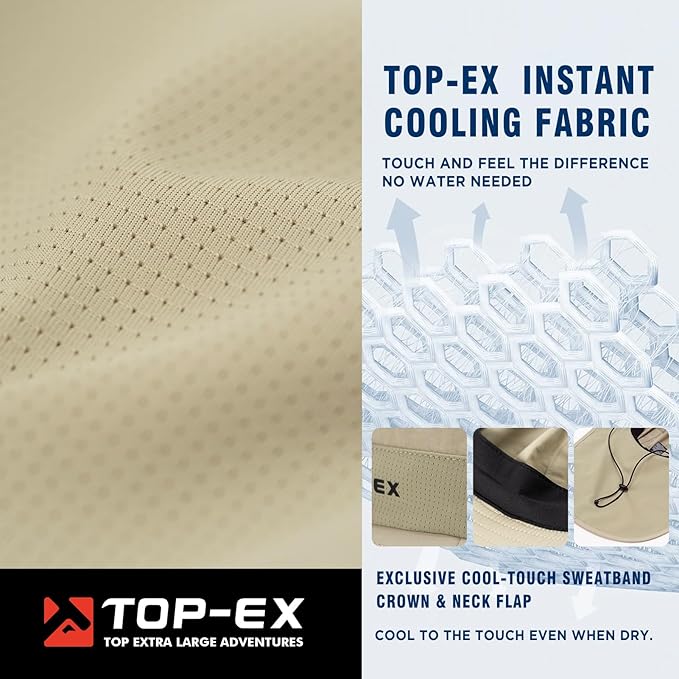 TOP-EX Cooling Sun Hat with Neck Flap – UPF 50+ Wide Brim Breathable Hat for Hiking, Fishing & Big Heads