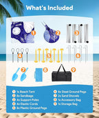 Beach Tent Sun Shelter, 10 x 10 FT Beach Canopy Tent Sun Shade, UPF50+ Tents Canopy with 8 Sandbags & 4 Stability Poles, Outdoor Tents for Camping Fishing, Jellyfish