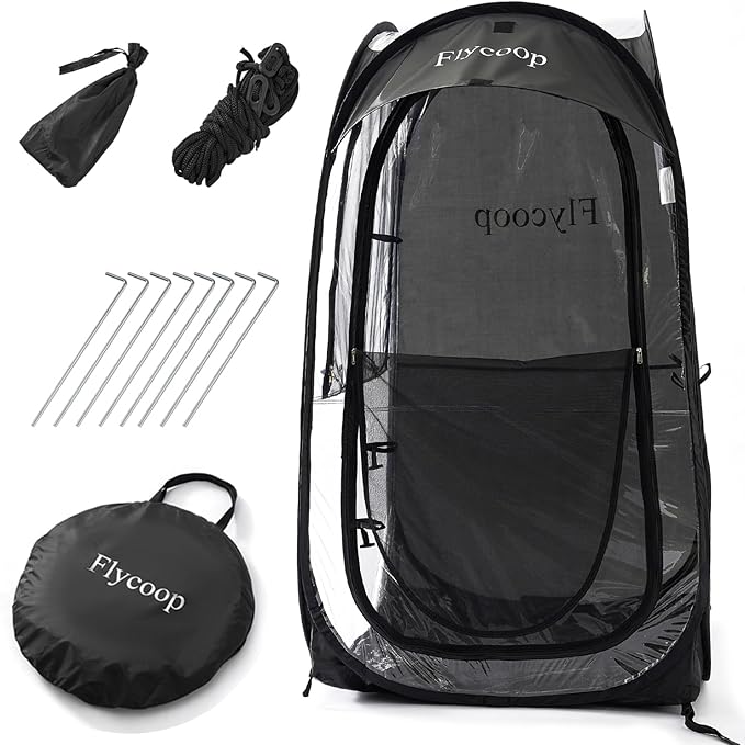 Sports Tent: Flycoop Portable Weather Pop Up Pod 1 Person to Provide Shelter from Wind Rain and Cold Weather Shelter for Outdoor Activities, Sports Events, Camping and Hiking