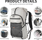 Hiking Backpack for Men and Women, 30L Waterproof Camping Backpack with 3L Water Bladder and Rain Cover, Lightweight Outdoor Sport Travel Daypack Rucksack for Climbing Cycling (Light gray)