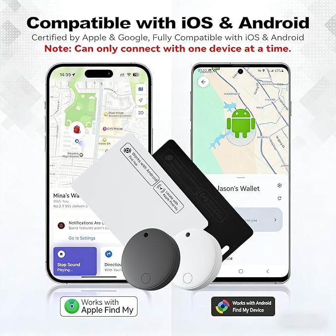 4 Pack Smart Tag Tracker, Dual System Air Tracker Tag for iOS and Android, Compatible with Apple Find My or Google Find Hub Smart Keys Finder Item Locator with Waterproof&Light (Black)