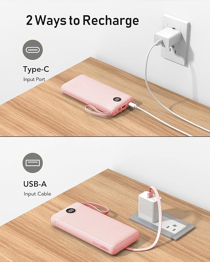 VEEKTOMX Portable Charger Built-in Cables, 20000mAh Power Bank for iPhone, Fast Charge USB C Battery Pack Travel Essentials Powerbank Compatible with iPhone 17/16/15/14, Samsung S25/24, Android, etc