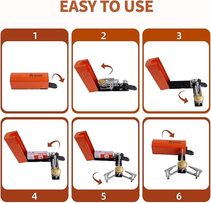 Portable Butane Gas Camping Stove - 7500 BTU Compact Folding Design with Carry Bag for Backpacking, RV Trips, Picnic & Outdoor Indoor Cooking, Orange