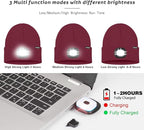 ATNKE LED Lighted Beanie Hat,USB Rechargeable 4 LED Running Headlamp Bright Cap with The Light Gifts for Men and Women