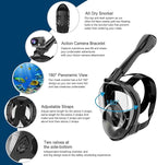 Full Face Snorkel Mask, Diving Mask for Kids and Adults,180° Panoramic View Snorkel Mask with Camera Mount, Safe Breathing, Anti-Leak&Anti-Fog