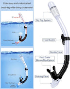 Snorkeling Gear for Adults Men Women,4 in 1 Snorkel Set with Panoramic View Diving Mask Anti-Fog Anti-Leak,Dry Top Snorkel,Fins and Travel Bag for Swimming,Snorkeling and Travel Diving