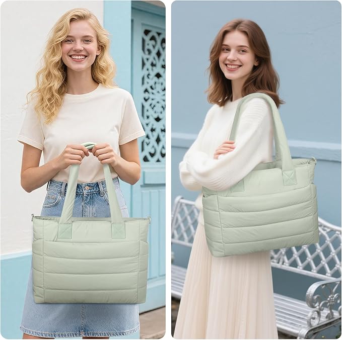 Tote Bag for Women Puffer Work Tote Handbag Large Quilted Nurse Bag with Zipper for Travel