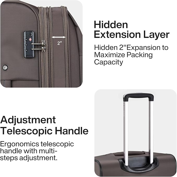 Hanke 20/28 Inch 2 Piece Luggage Sets with Spinner Wheels Expandable Luggage Large Suitcases with Wheels Lightweight Travel Luggage Rolling Suitcase with Lock Softside Checked Luggage.(Coffee)