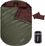 KingCamp Double Sleeping Bag for Adults, Queen Size 2 Person XXL Flannel Sleeping Bag, Waterproof Lightweight Flannel Quilt with 2 Pillows, Perfect for Couples Family Camping Hiking