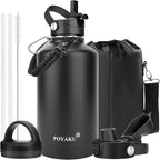 Water Bottle Insulated 32oz 40oz 64oz 128oz Straw Lid Spout Lid & 3 Lids, Leak Proof, Vacuum Insulated,Stainless Steel Water Bottle Wide Mouth for Sports, Gym or Office