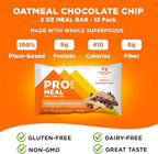 PROBAR - MEAL Bar, Oatmeal Chocolate Chip, Non-GMO, Gluten-Free, Healthy, Plant-Based, Whole-Food Ingredients, Natural Energy (12 Count)