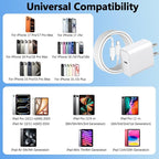 USB C Fast Charger for iPhone 17 Pro Max/Air/16 Plus/16e/15,iPad Pro 13/12.9/11 inch,iPad Air 13/11 inch/5th/4th,iPad 10th,iPad mini 7/6th,20W Type C Charger Fast Charging Block & 6FT USB C to C Cable