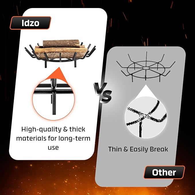 IDZO 27in Fire Grate Log Grate Wrought Iron Fire Pit Round Spider Wagon Wheel Firewood Heavy Duty Bar Fireplace Stove Burning Rack Holder 4Legs Black