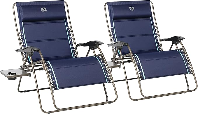 TIMBER RIDGE Oversized Zero Gravity Chair, 33In Wide XXL Zero Gravity Reclining Chair with Side Table, Full Padded Lounge Chair for Outdoor Camping Patio Lawn, Heavy Duty Supports 500lbs, Blue-2 Pack