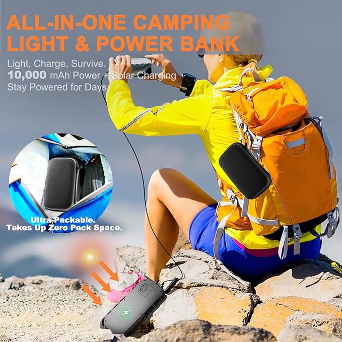 Camping Lantern LED Rechargeable - up to 120+ Hours, 10000mAh Portable Camping Lights with Redlight &12 Light Modes, LCD Display, Dimmable, Waterproof, Camping Lantern for Power Outages, Hurricane