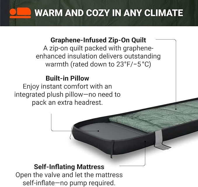 Crua All-in-One Self Inflating Camping Mattress & Quilt Set – Camping Blanket and Self Inflating Mattress Sleep Set, Inflatable Bed with Zip Up Puffy Blanket