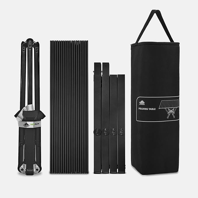 Camping Table Folding, Small Camping Table with Load 380lbs, Portable Roll up Aluminum Foldable Table with Carry Bag for Outdoor, Picnic, Camping, Black