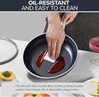 Nuwave 9pc Cookware Set Healthy Duralon Blue Ceramic Nonstick Coated, Diamond Infused Scratch-Resistant, PFAS Free, Oven Safe, Induction Ready & Evenly Heats, Tempered Glass Lids & Stay-Cool Handle