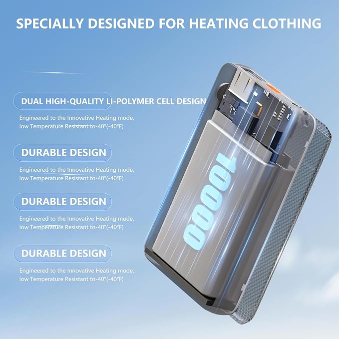 2 Pack 10000mAh Battery Pack Heated Vest for Most Heated Apparel, 7.4V/5V 10000mAh Power Bank for Heated Vest with DC/USB/Type-C Output and LED Display for Heating Clothing and Phones
