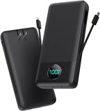 Portable Charger 33800mAh USB C Power Bank with Built-in Cables & AC Wall Plug,25W Fast Charging+QC 4.0 Phone Charger,4 Output LCD Display Battery Pack Compatible with iPhone16/15,Samsung,Android etc