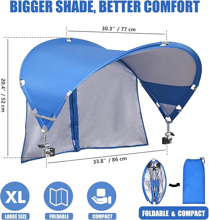 XL Universal Chair Canopy Umbrella, UPF 50+ Foldable Sun Shade Attachment with Adjustable Clamp, Fits Most Brands’ Beach, Camping, Lawn, Tanning, Zero Gravity, Lounge & Fishing Chairs