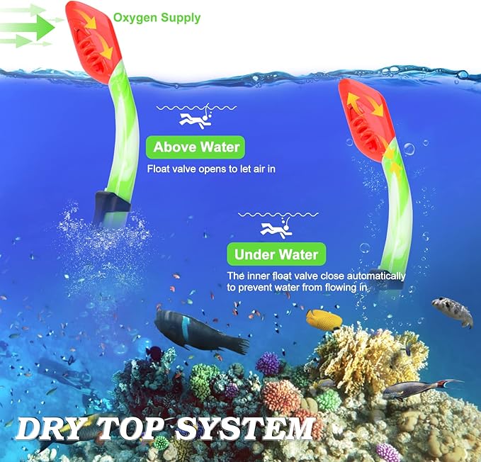 Kids Snorkel Set Dry Top Snorkeling Gear for Kids Youth Boys Girls Junior Age 5-15,Tempered Glass Swimming Diving Mask and Snorkel Set 180 Degree Panoramic View