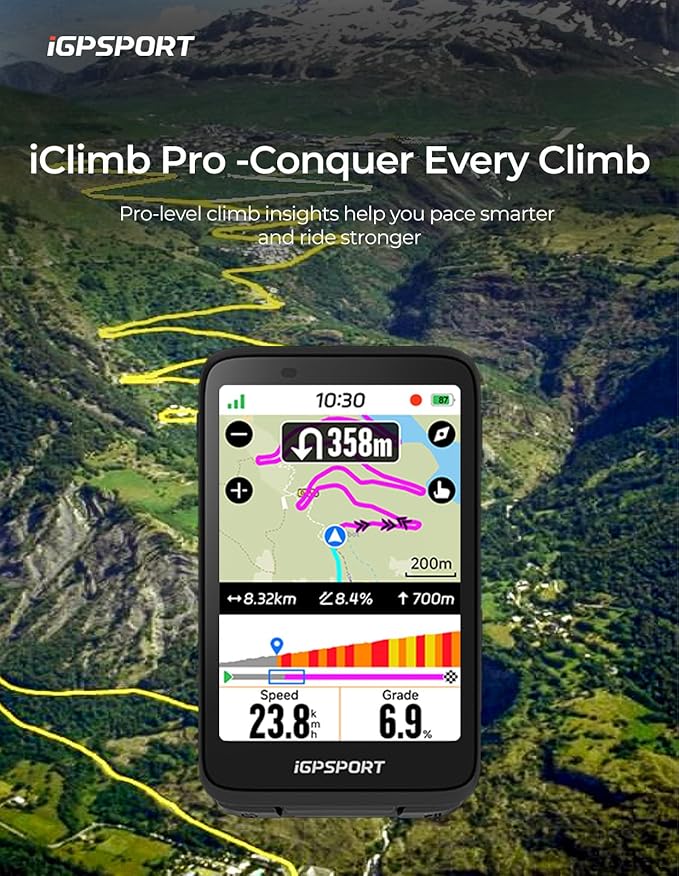 iGPSPORT BiNavi Bike Computer, Touch Screen Map Navigation Music Control Climb Tips Group Riding, Wireless GPS Cycling Computer
