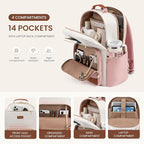 LOVEVOOK Laptop Backpack for Women with Pouch Pocket for Large Capacity Cup,17 Inch Teacher Nurse College Work Backpack Purse,Waterproof Laptop Bag Computer Back Pack for Travel, Beige-Pink-Brown