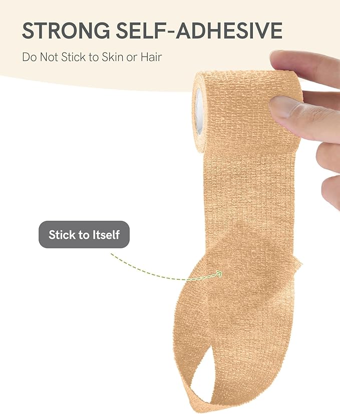 FriCARE Self Adhesive Bandage Wrap, Medical Tape in First Aid Kit, Cohesive Bandages for Wounds Sport Vet, 2 Inches X 5 Yards 12 Rolls, Brilliant