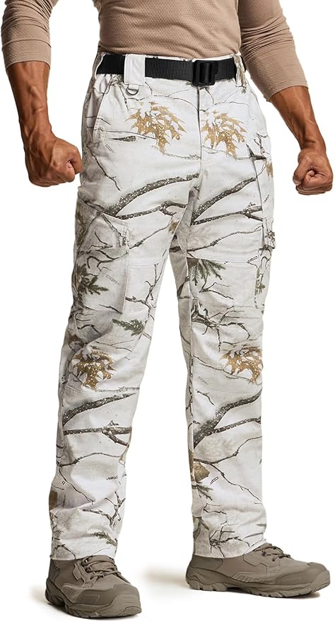 CQR Men's Flex Ripstop Tactical Pants, Water Resistant Stretch Cargo Pants, Lightweight EDC Hiking Work Pants