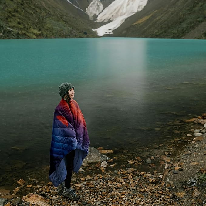 zzlamb Camping Blanket, Outdoor Lightweight Travel Blanket Puffy Portable Down Alternative, Windproof Warm Cloak with Snaps, Cozy Quilt Backpacking Picnic RV Plane Car Hammock Beach Climbing