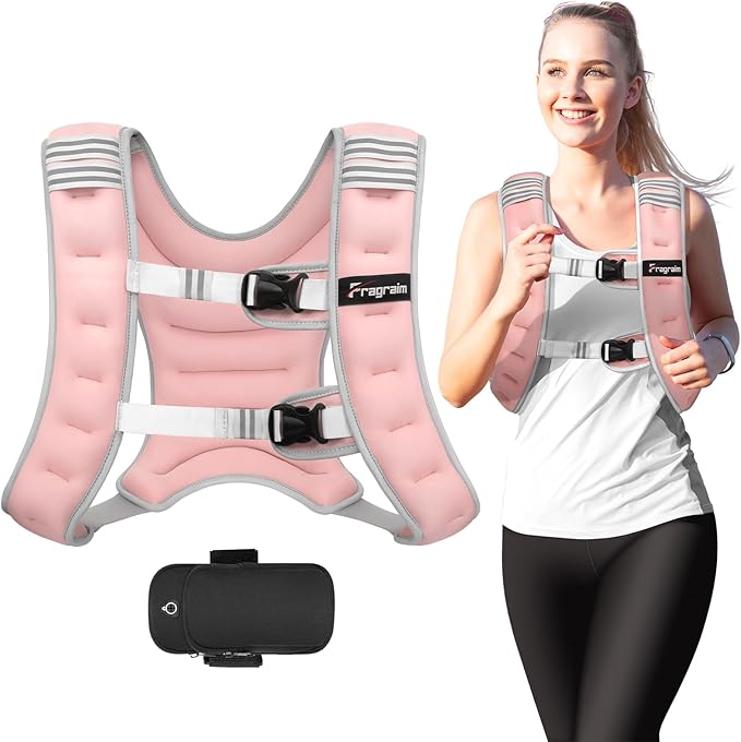 Fragraim Weighted Vest for Women Men - 8lb/10lb/12lb/16lb/22lb/25lb/30lb Weight Vest with Reflective Stripe, Detachable Phone Pouch, Ideal for Walking, Strength Training, Running, Workout, Cardio