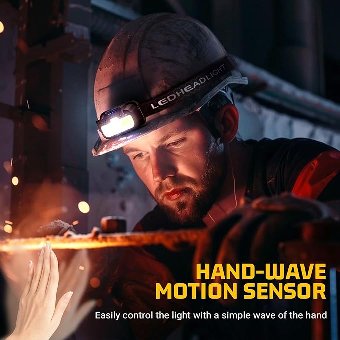 Headlamp Rechargeable 4 Pack, 1300 Lumen Ultra-Bright Head Lamp with Red Light, Waterproof Motion Sensor Head Lights for Forehead with White Green, 14 Modes Adjustable Headlight for Camping