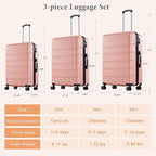 Sweetcrispy 3 PCS Luggage Set, Spinner Wheels Lightweight Expandable Travel Hard Shell Suitcase with TSA Lock, Pale Pink(20/24/28 inch)
