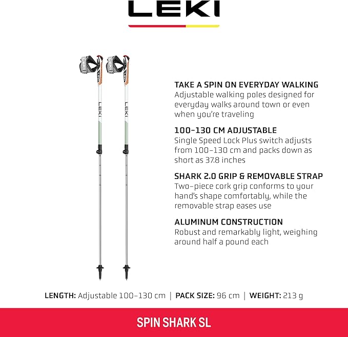 LEKI Spin Shark SL Aluminum Adjustable Lightweight Trekking Poles for Hiking & Nordic Walking