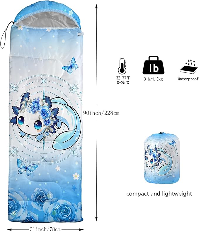 AILONEN Outer Space Astronaut Camping Sleeping Bags,Lightweight & Waterproof,3 Season Warm & Cool Weather,Cartoon Sleeping Bags for Kids,Boys Girls Travelling,Outdoors