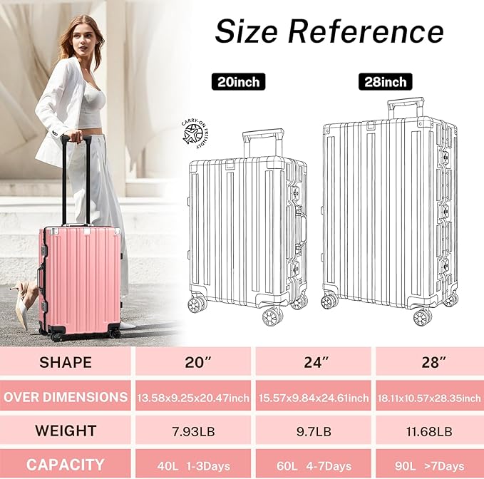 Krute Luggage 24 Inch Aluminum Frame Zipperless Suitcase with Spinner Wheels Checked Luggage PC+ABS Lightweight Hardshell